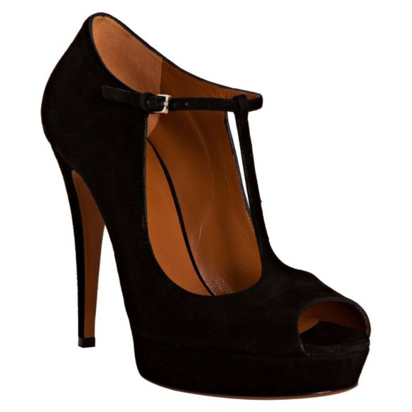 GUCCI t strap peep toe black suede stiletto platform heels 7.5 - Picture 1 of 14